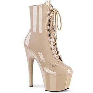 Pleaser Adore-1020 Lace-Up Ankle Boot Beige 7 Inch Size 6